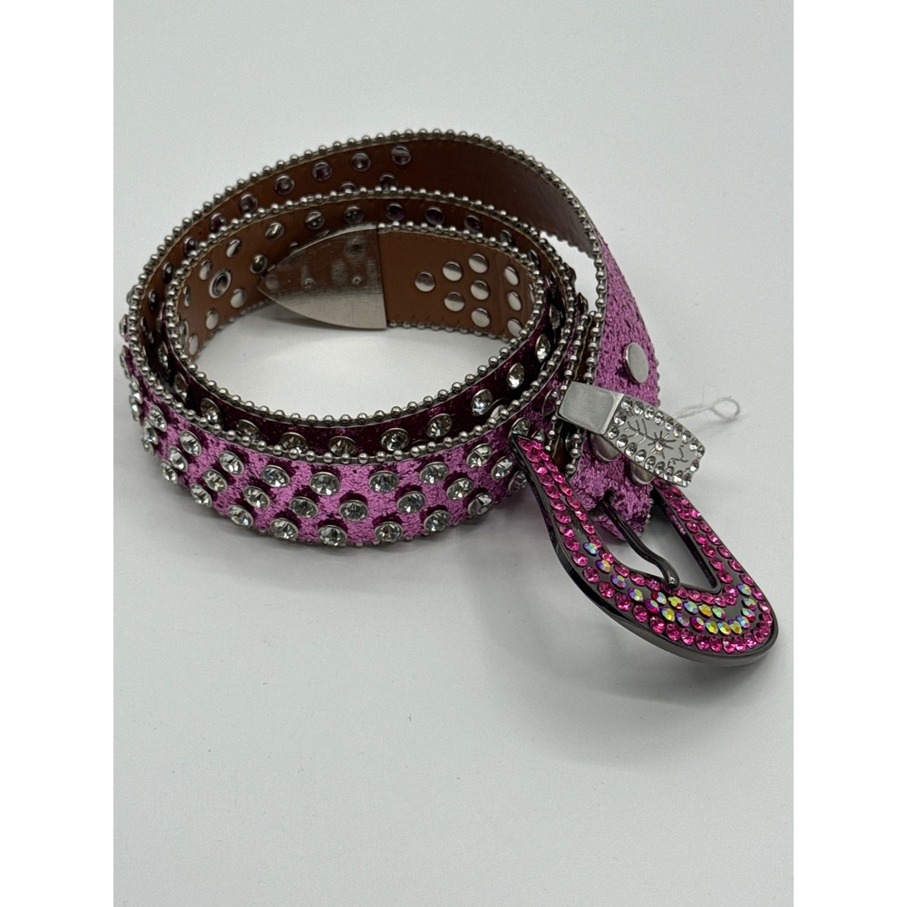 Pink Metallic Rhinestone Western Belt Crystal Studded Cowgirl Buckle 37in